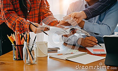 Editor team meeting plan for magazine edit team of creative in Publisher office Stock Photo