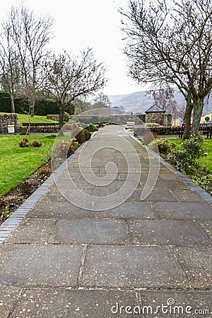 Editorial, Aberfan Disaster Memorial Garden main path, portrait Editorial Stock Photo