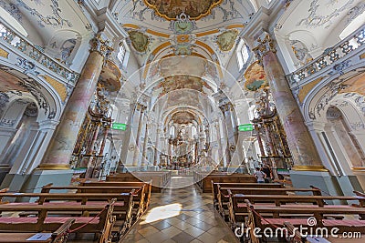 Inner view of the Basilica of the Fourteen Holy Helpers Editorial Stock Photo