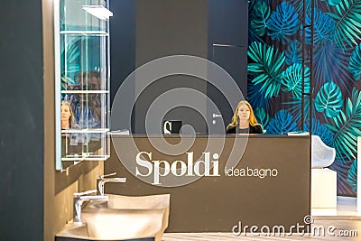 EDITORIAL, booth presenter at CERSAIE, international exhibition Editorial Stock Photo