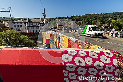 Editorial, Bridges Not Walls, Tapestry arts installation on bridge over River Dee by Luke Jerram to launch 2021 International Editorial Stock Photo
