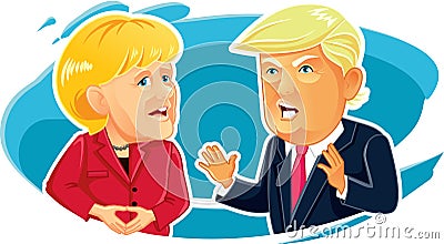 Editorial Caricature of Angela Merkel and Donald Trump Vector Illustration