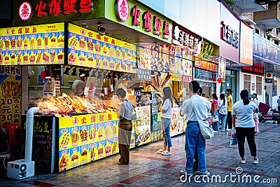 Colourful food kiosk, Huizhou China Editorial Stock Photo