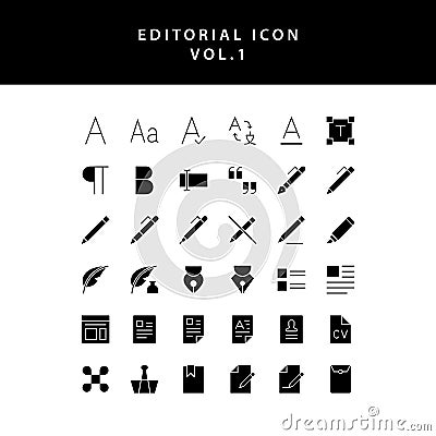 Editorial glyph style icon set vol1 Vector Illustration