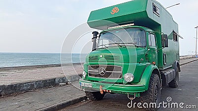 Editorial Image- A Mercedes Benz caravan travelling around the world. Editorial Stock Photo