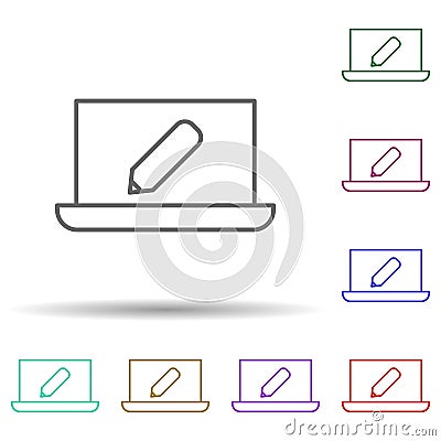 Editorial, laptop multi color icon. Simple thin line, outline vector of editorial design icons for ui and ux, website or mobile Stock Photo