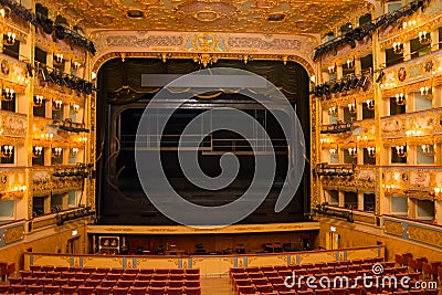 Venice, Italy. Richly decorated auditorium of the La Fenice Theatre Stock Photo