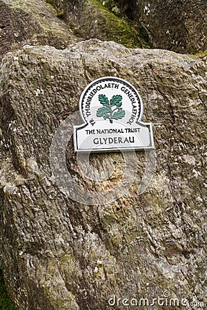 Editorial, National Trust Sign for Glyderau, Ogwen Cottage, Nant Ffrancon Pass, Snowdonia, North Wales, landscape Editorial Stock Photo