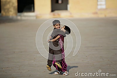 Editorial Photo happy boy and girl playing in the courtyard of Amber Fort in Jaipur Editorial Stock Photo