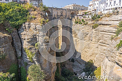 Looking through the Guadalevin gorge at the Puento Nuevo Editorial Stock Photo