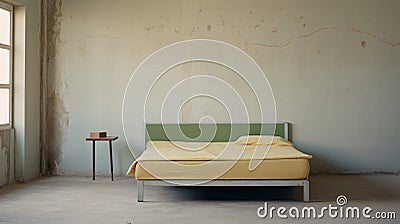 Editorial Style Photograph Of Dormitory Bed In Simple Brutalist Environment Stock Photo