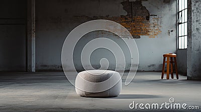 Editorial Style Photograph Of Pouf In Simple Brutalist Environment Stock Photo