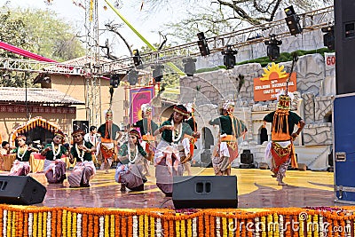 Editorial: Surajkund, Haryana, India:Local Artists from Tripura performing dance in 30th International crafts fair Editorial Stock Photo