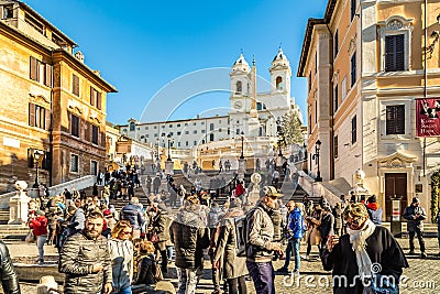 EDITORIAL tourists in PIAZZA DEI TRINITA DEI MONTI Editorial Stock Photo