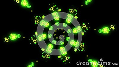 For editorial use only. Animation of flying communication or social net signs, kaleidoscopic motion, seamless loop Stock Photo