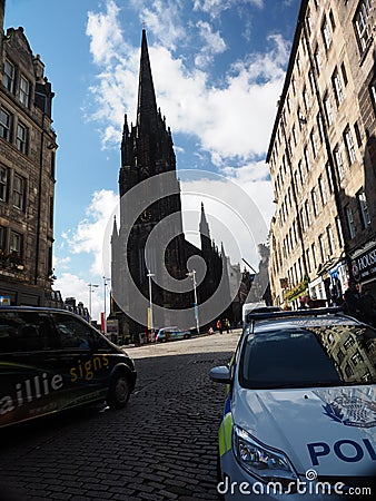 Editorial A view in silhouette of Tolbooth Church in Castlehill Editorial Stock Photo