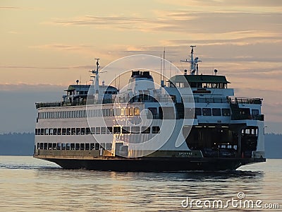 Edmonds Ferry at Sunset Editorial Stock Photo