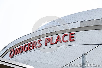 A close up to a Rogers Place a multi-use indoor arena in Edmonton, Alberta, Canada Editorial Stock Photo