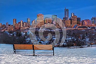 Edmonton Nighttime Winter Skyline Stock Photo