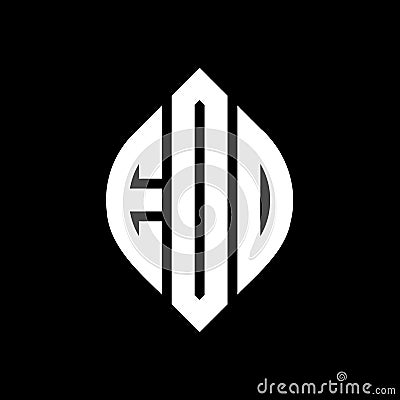 EDO circle letter logo design with circle and ellipse shape. EDO ellipse letters with typographic style. The three initials form a Vector Illustration