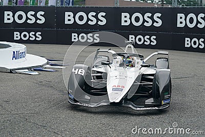 Edoardo Mortara 48 of ROKiT Venturi Racing Team driving Formula E car during 2021 ABB Formula E World Championship NY E-Prix Editorial Stock Photo