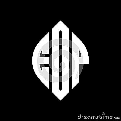 EDP circle letter logo design with circle and ellipse shape. EDP ellipse letters with typographic style. The three initials form a Vector Illustration