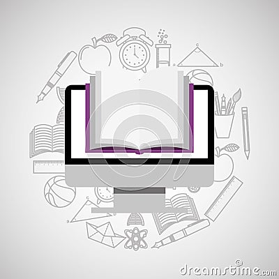 Eduation online concept e-book school background Vector Illustration