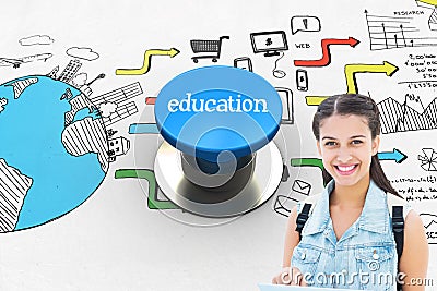 Education against blue push button Stock Photo