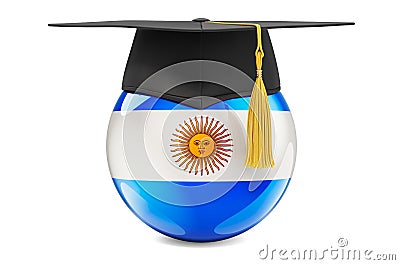 Education in Argentina concept. Argentinean flag with graduation cap, 3D rendering Stock Photo