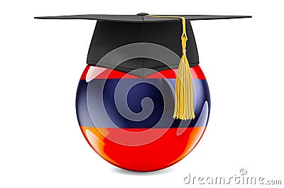 Education in Armenia concept. Armenian flag with graduation cap, 3D rendering Stock Photo