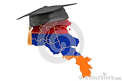 Education in Armenia concept. Armenian map with graduate cap, 3D rendering Stock Photo