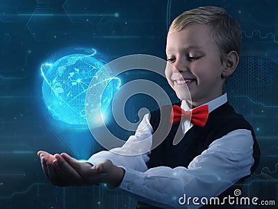 Child and virtual technology. Stock Photo