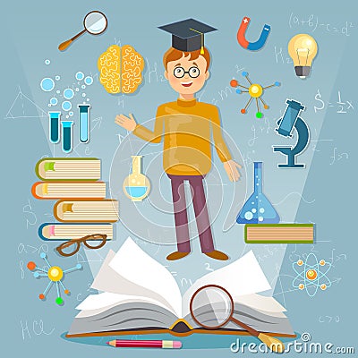 Education back to school student studying school subjects Vector Illustration