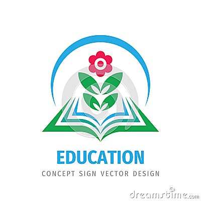 Education badge logo design. Flower plant ecological sign. University high school emblem. Development business icon. Vector Vector Illustration