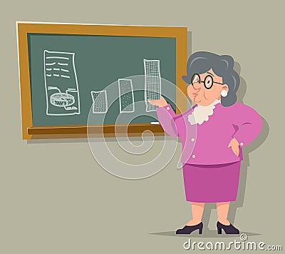 Education Blackboard Old Female Teacher Granny Character Adult Icon Isolated Vector Illustration