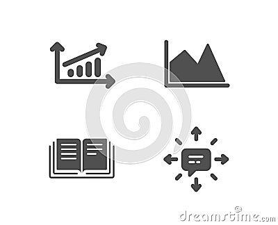 Education, Chart and Line chart icons. Sms sign. Instruction book, Financial graph, Conversation. Vector Illustration