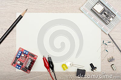 Education circuit and motor activity. Science, Technology, Engineering and Mathematics STEM education concept. frame collage Stock Photo