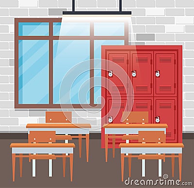 education classroom with lockers and desk with window Cartoon Illustration
