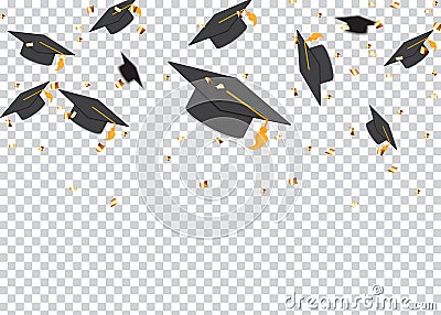 Education Concept Background. Graduation caps and confetti. vector illustration Vector Illustration