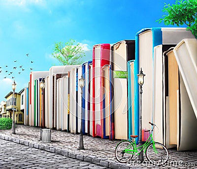 Education concept. Campus. Stack of books Cartoon Illustration