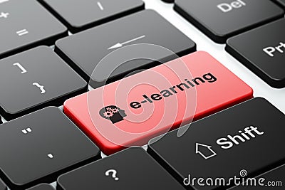 Education concept: Head With Gears and E-learning on computer keyboard background Stock Photo