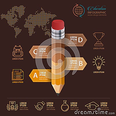 Education infographic concept. Pencil and bubble speech with icons. Vector Illustration