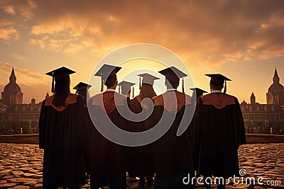 Education concept Silhouettes of graduates in a rear perspective view Stock Photo