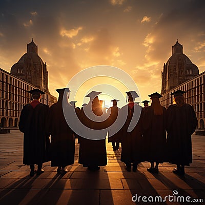 Education concept Silhouettes of graduates in a rear perspective view Stock Photo