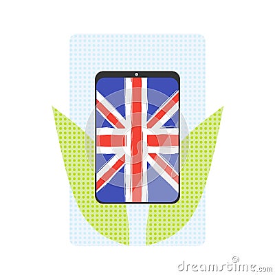 Education concept: smartphone whith United kindom national flag created in grunge style Vector Illustration