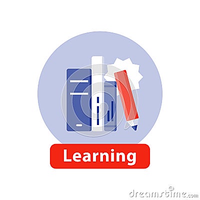 Learning subject, school education, study books, flat icon Vector Illustration