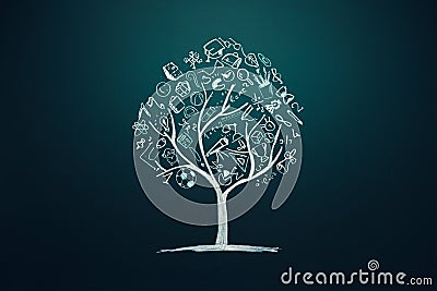 Education concept, studying, knowladge tree with hand drawn school doodle icons. Learning symbol Stock Photo
