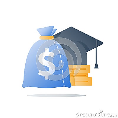 Education cost, tuition expenses, scholarship payment, study loan, financial grant, knowledge investment Vector Illustration