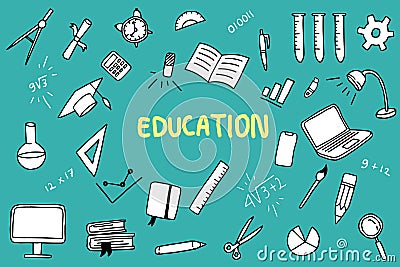 Education doodle with color and educations object like note book ruler Cartoon Illustration