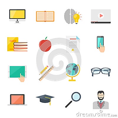 Education e-learning flat icon set. online internet education vector collection Vector Illustration
